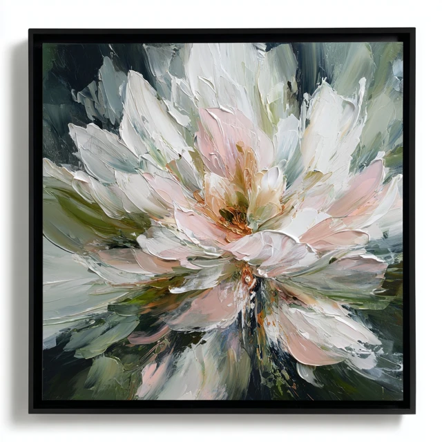 Abstract Floral Painting Pink White Sage Green