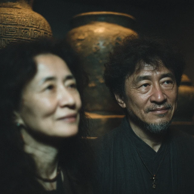 Chinese Couple at Sanxingdui Museum Exploring History