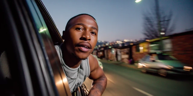 Young Man Leaning Out Car Window at Dusk South Africa