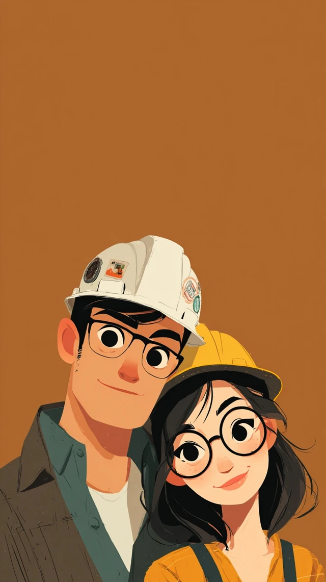 Construction Couple Avatar Illustration