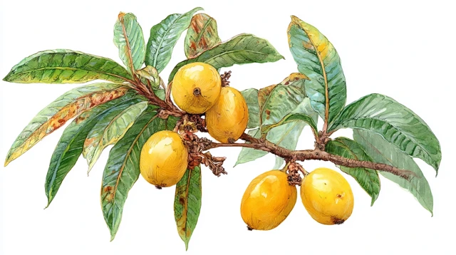 Watercolor Loquat Branch Illustration Healthy Fruit Art