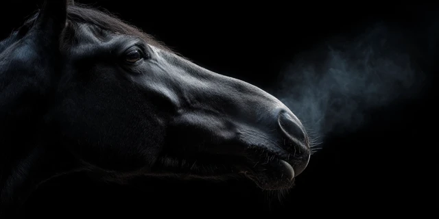 Black Stallion Breathing Steam Photography