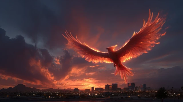 Fiery Phoenix Above Phoenix Arizona at Dusk