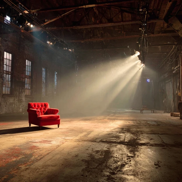 Warehouse Music Video Setting Red Armchair