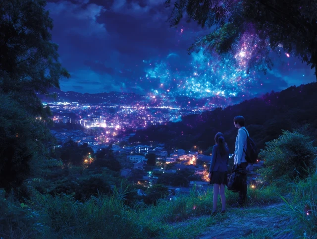 Dreamy Anime Landscape Aurora Children City View