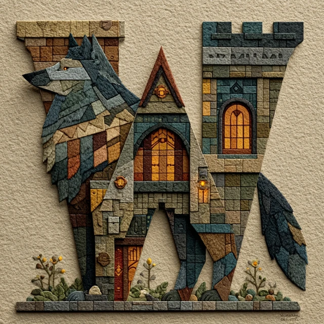 Letter W Wolf Castle Illustration Art