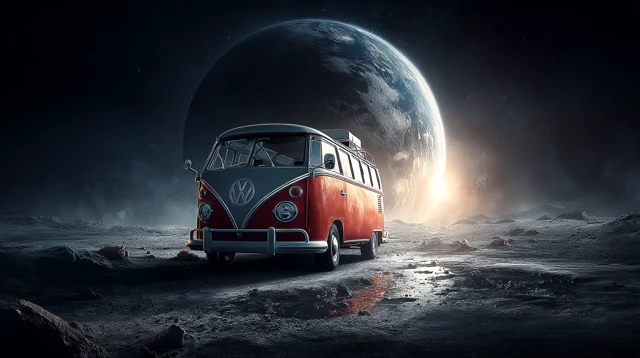 VW Retro Bus on the Moon Space Adventure