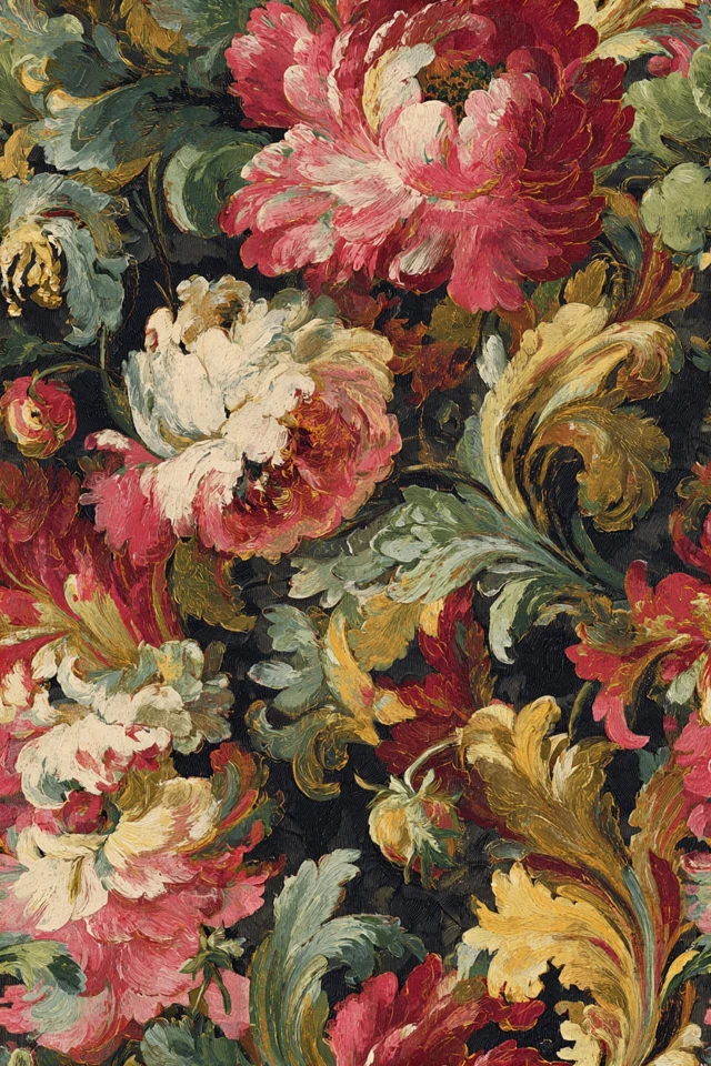 Vintage Floral Wallpaper Baroque Design