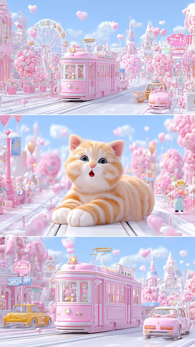 Pink City Train Whimsical Illustration