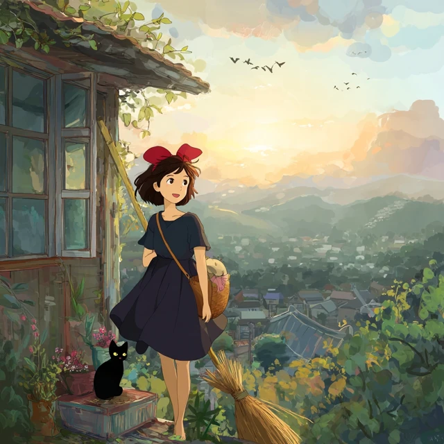 Kikis Delivery Service Ghibli Style Poster