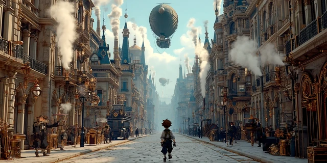 Steampunk City Run Adventure Anime Illustration