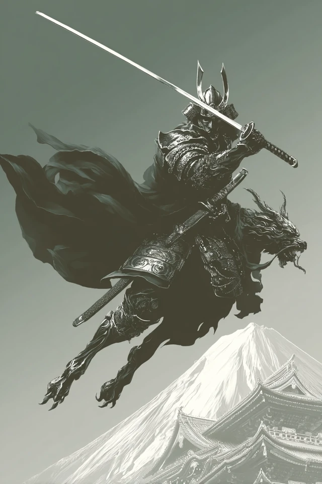 Samurai Warrior Art Japanese Mountains Illustration