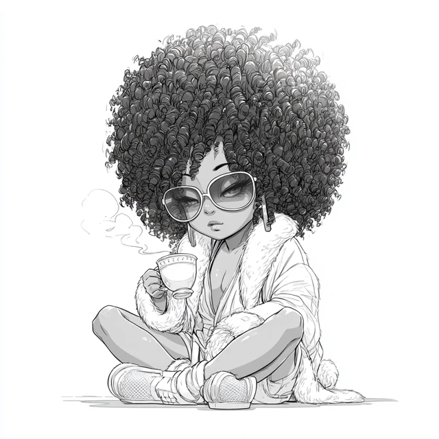 Chibi Girl with Afro Coloring Page
