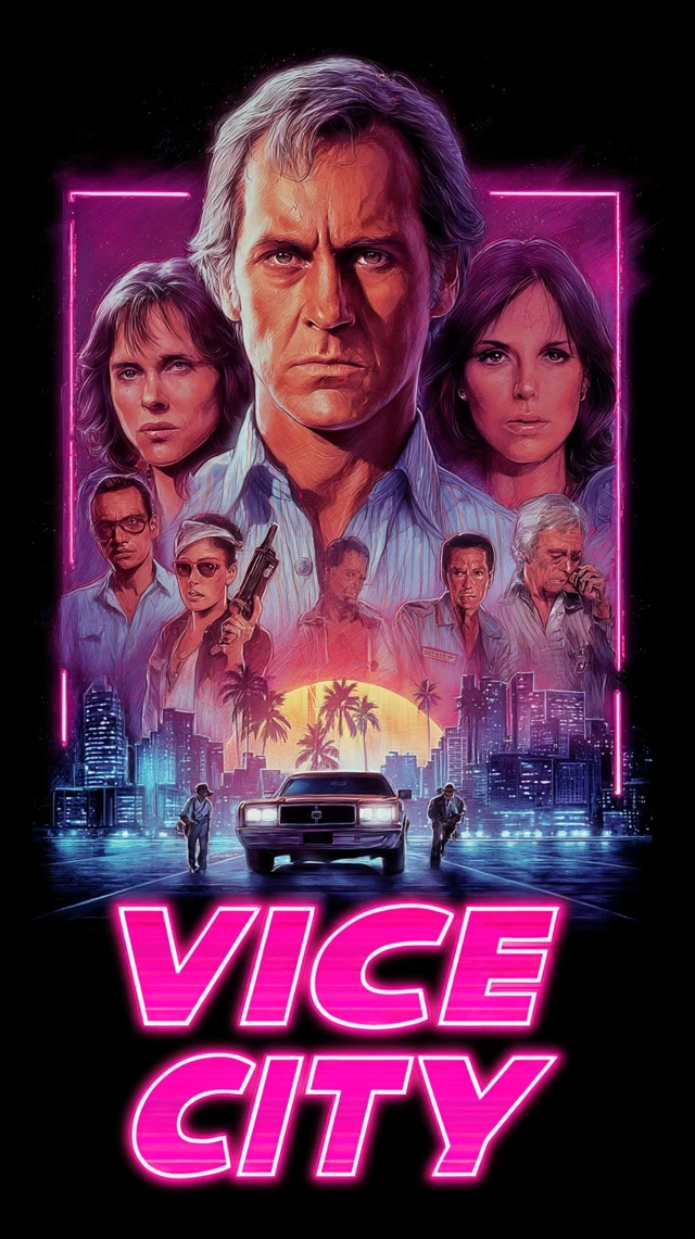 Vice City Movie Poster 1980s Retro Neon Drama