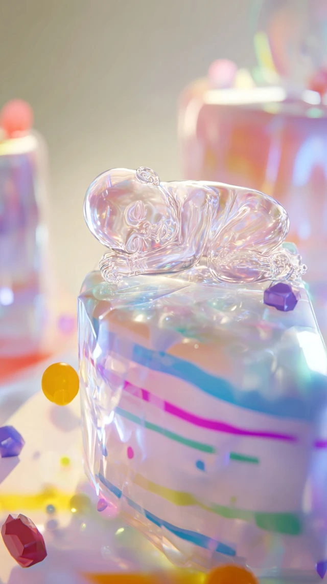 Crystal Baby Sleeping on a Colorful Cake