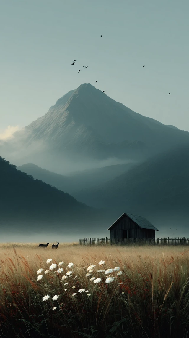 Mountain Cabin Landscape Nature Scene