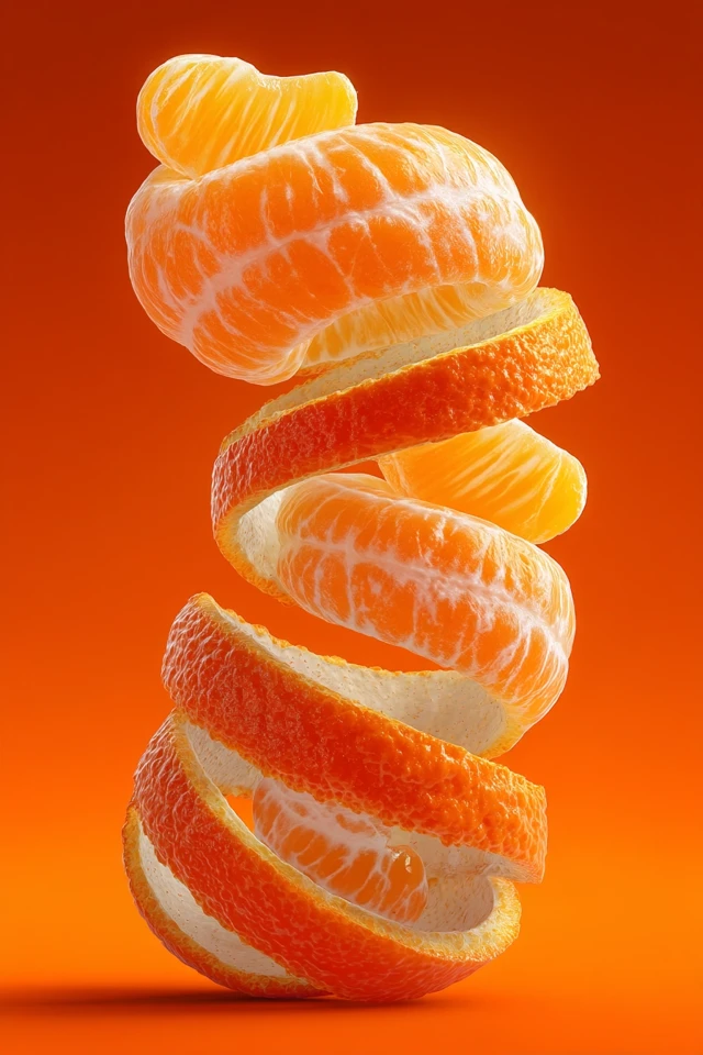 Mandarin Orange Spiral: Juicy Fruit Photography
