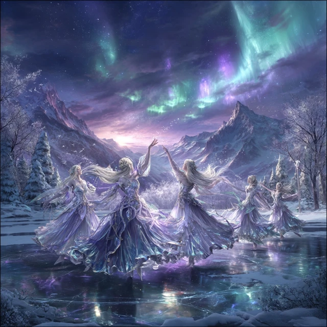 Ethereal Maidens Dancing Under the Aurora Borealis