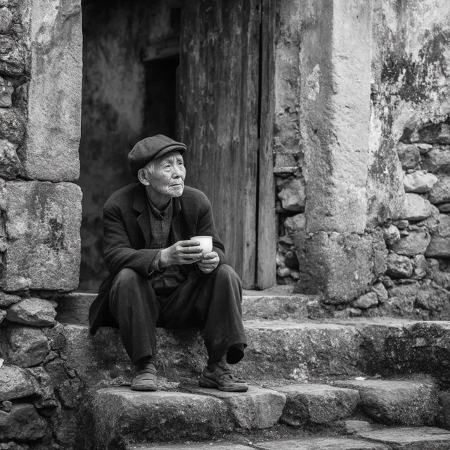 Old Chinese Man Enjoying Tea