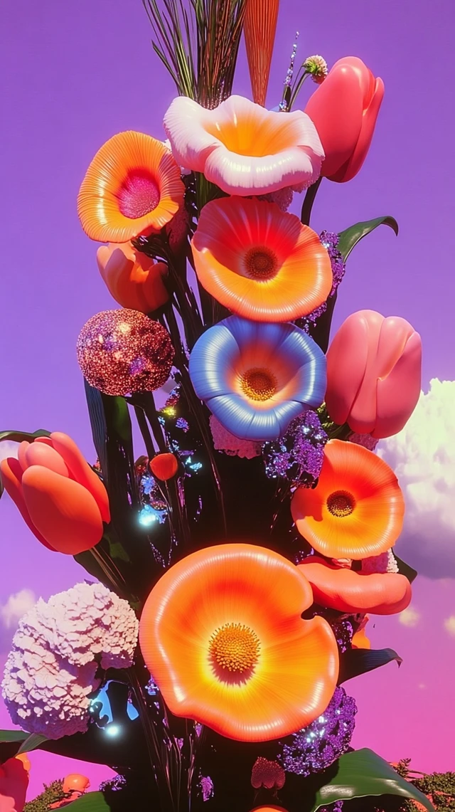 Surreal Flowers Rainbow Petals 3D Render