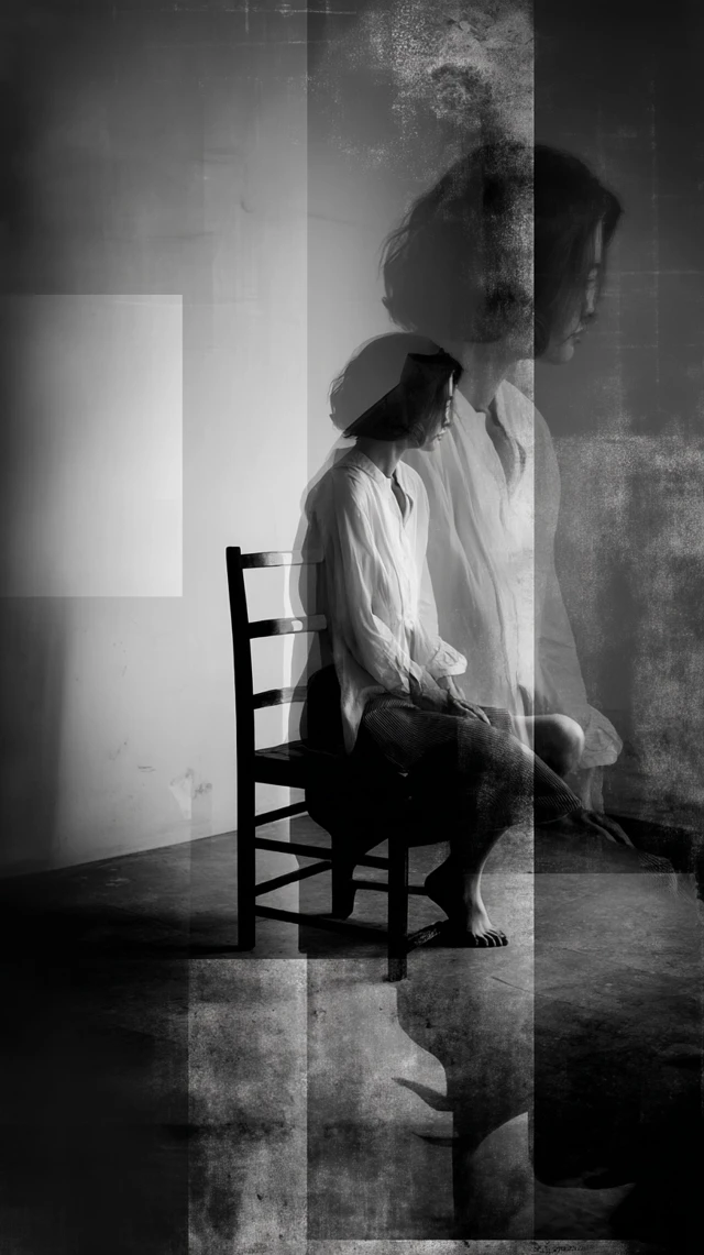 Woman in Empty Room: Introspective B&W Photography