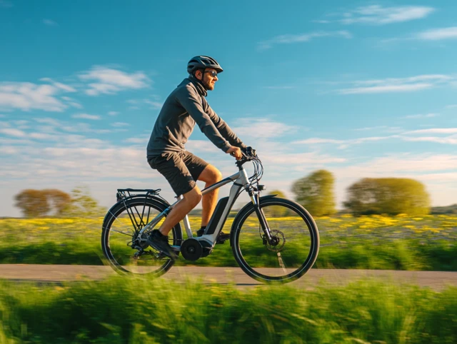 Man Riding Ebike in Spring Countryside