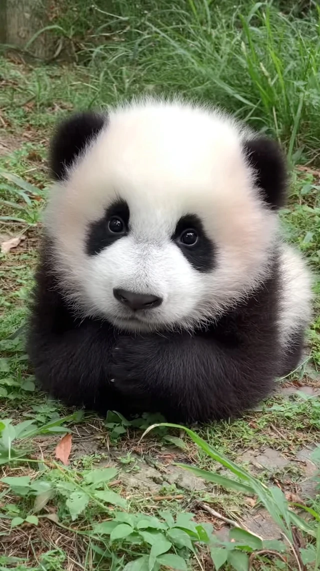 Cute Panda Cub Resting on Ground