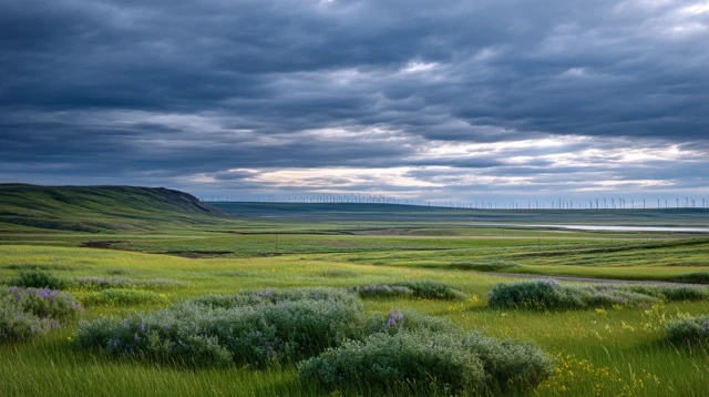 Wind Farm in Valley Scenic Landscape