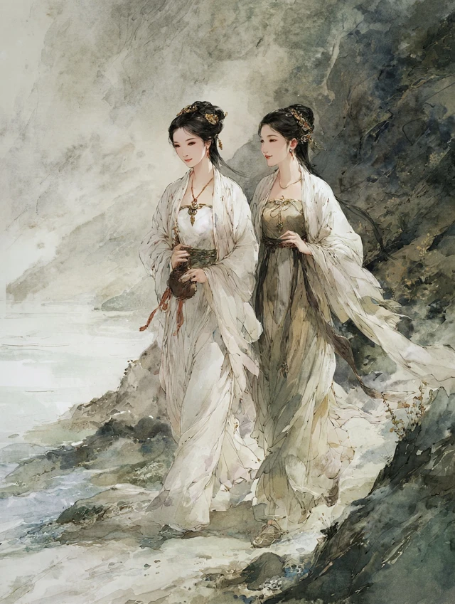 Ancient Chinese Ladies Ink Painting