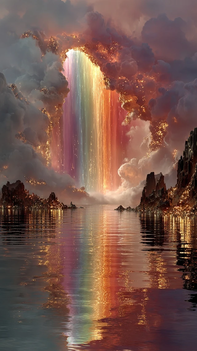 Rainbow Waterfall Majestic Scene