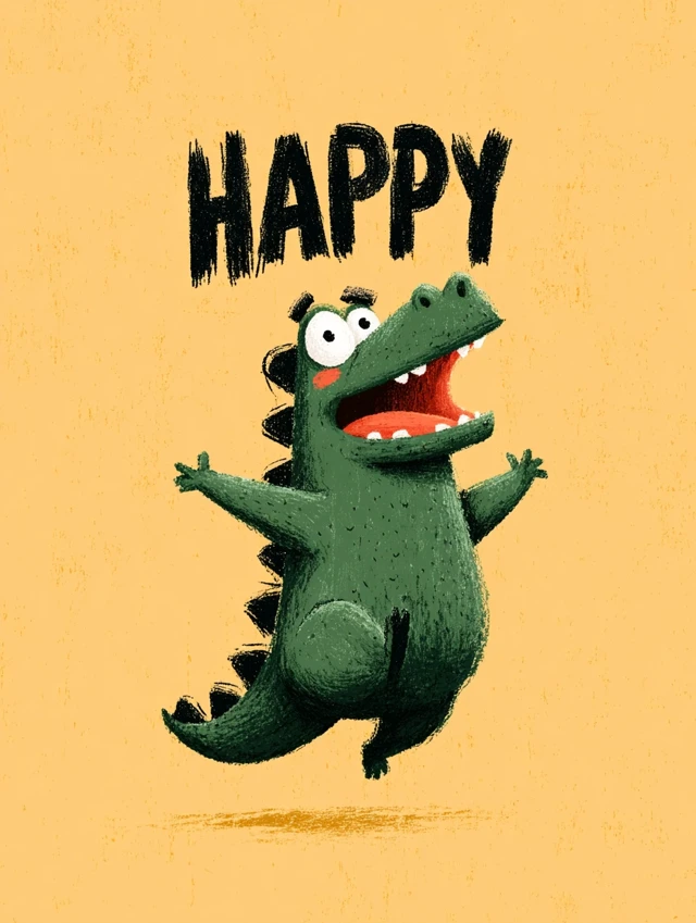 Happy Dinosaur Retro Poster