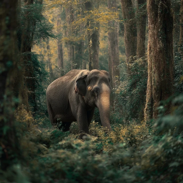 Elephant in the Woods Cartoon Illustration