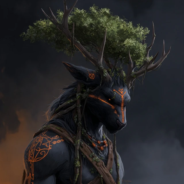 Anthropomorphic Deer Barbarian with Glowing Runes