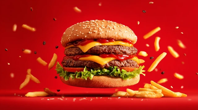 Delicious Burger with Fries Fast Food Photography