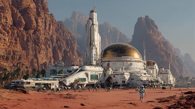 Futuristic Mars Base Sci-Fi Illustration