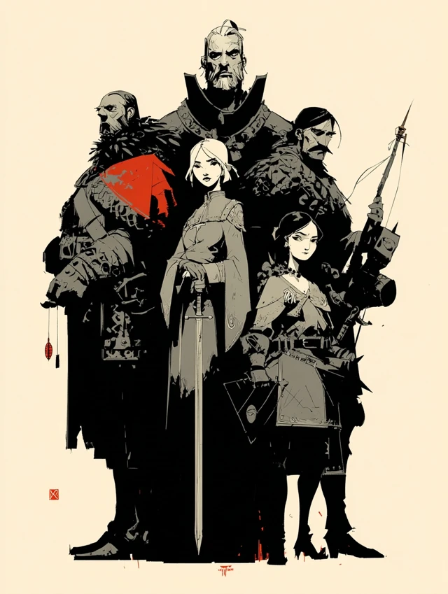 Mike Mignola Style Medieval Group Illustration