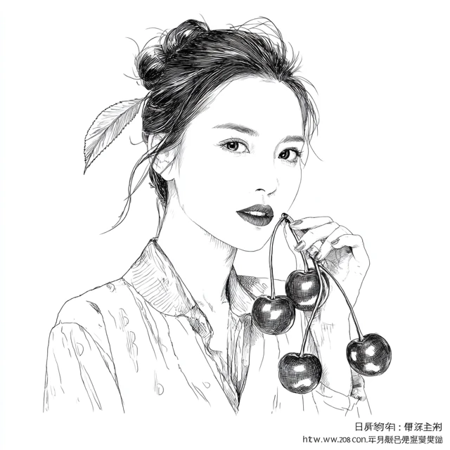 Elegant Anime Girl Line Art Illustration