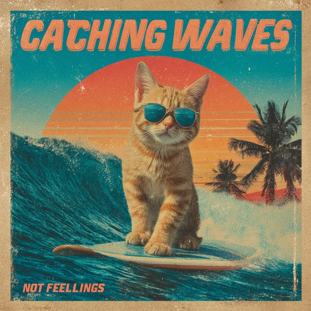 Surfing Cat Retro Beach Art