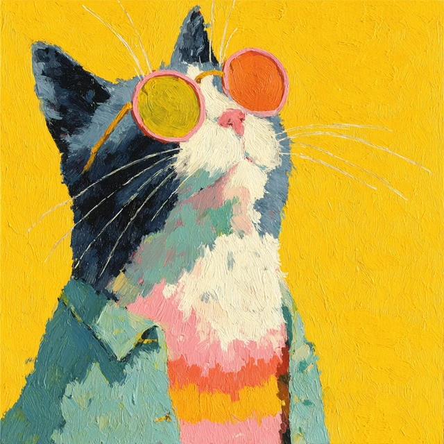 Cool Cat Portrait with Sunglasses Abstract Art