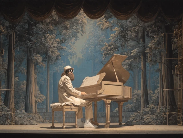 Singer with Piano Stage Magritte Painting