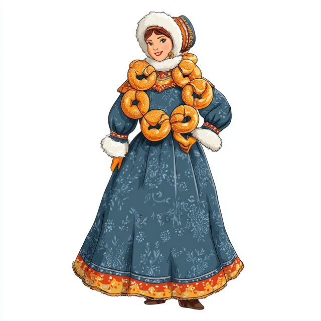 Cartoon Woman in Russian Winter Clothes