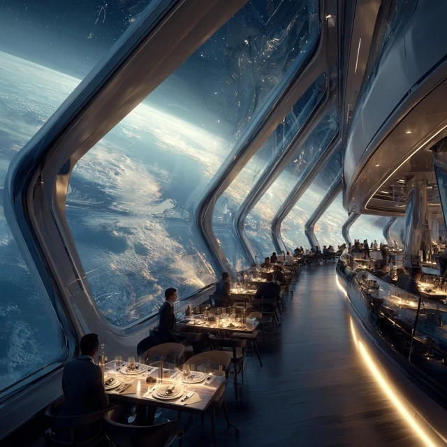 Space Hotel Restaurant Dining with Earth View