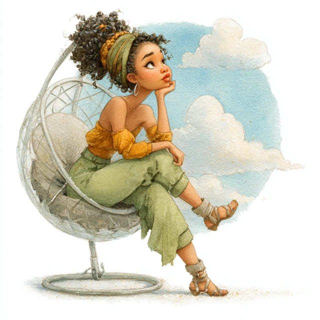 Woman on Bubble Chair Watercolor Illustration