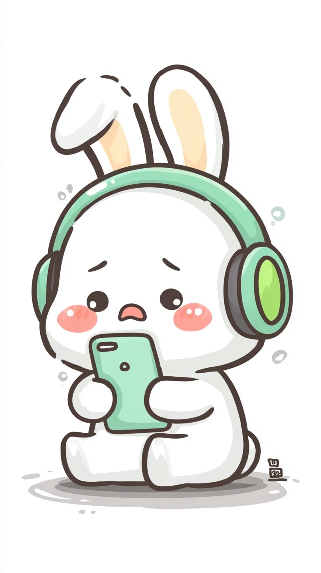 Cute Bunny Mascot with Headphones and Smartphone