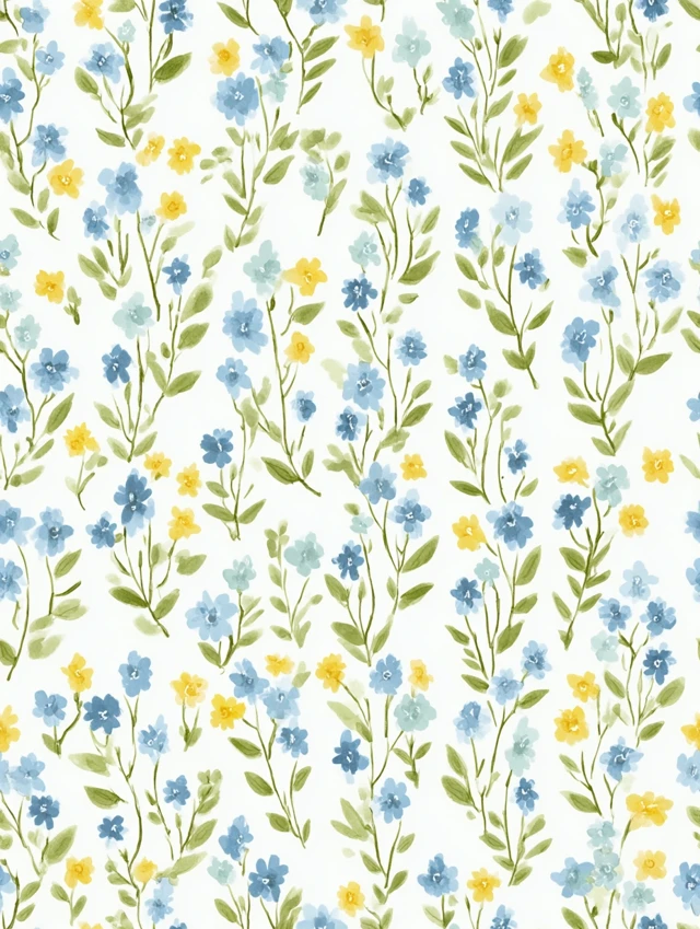 Floral Pattern Light Green Blue Yellow Flowers
