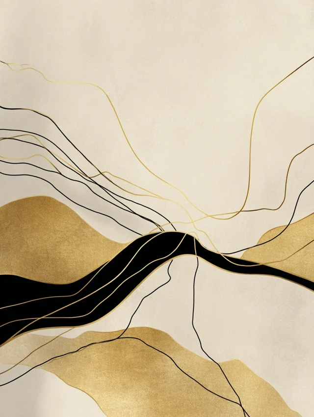 Abstract Line Art Landscape Gold Black Klimt Style