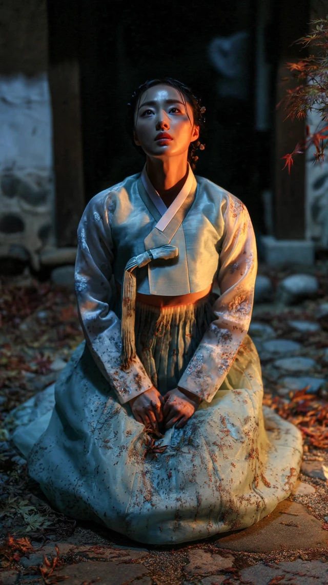 Korean Woman in Hanbok at Sunset