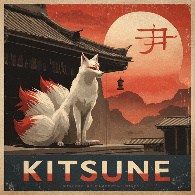 Kitsune Japanese Fox Spirit Vintage Poster