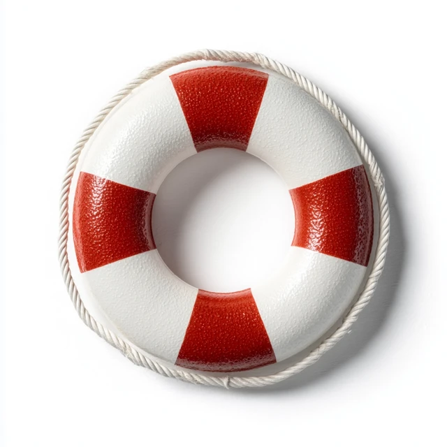 Life Buoy with Red Stripes Isolated on White