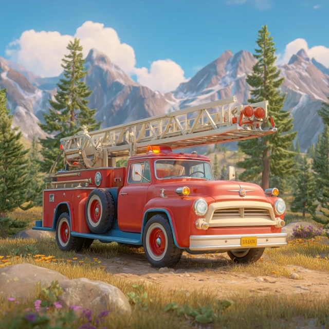 Fire Truck on the Beach Kids Illustration